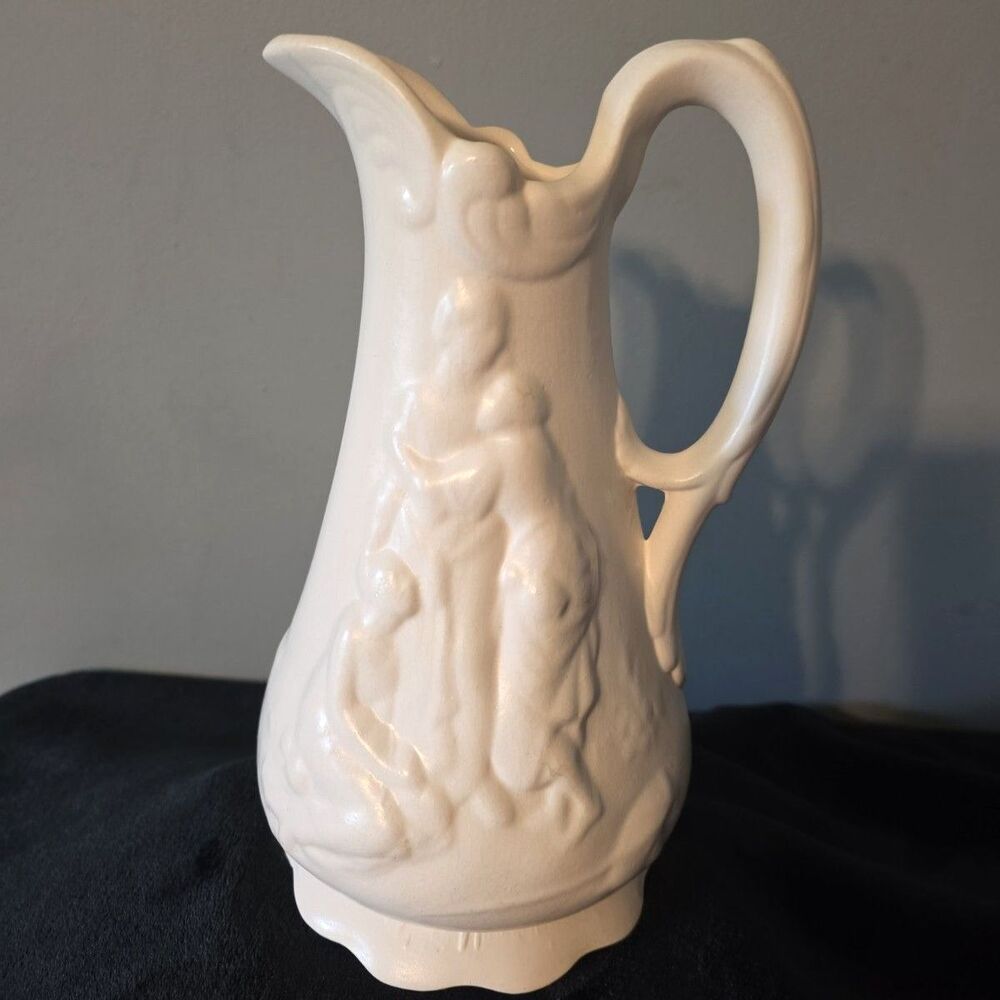 Naomi And Her Daughters-in-Law Vintage Porcelain Glazed White Pitcher Vase